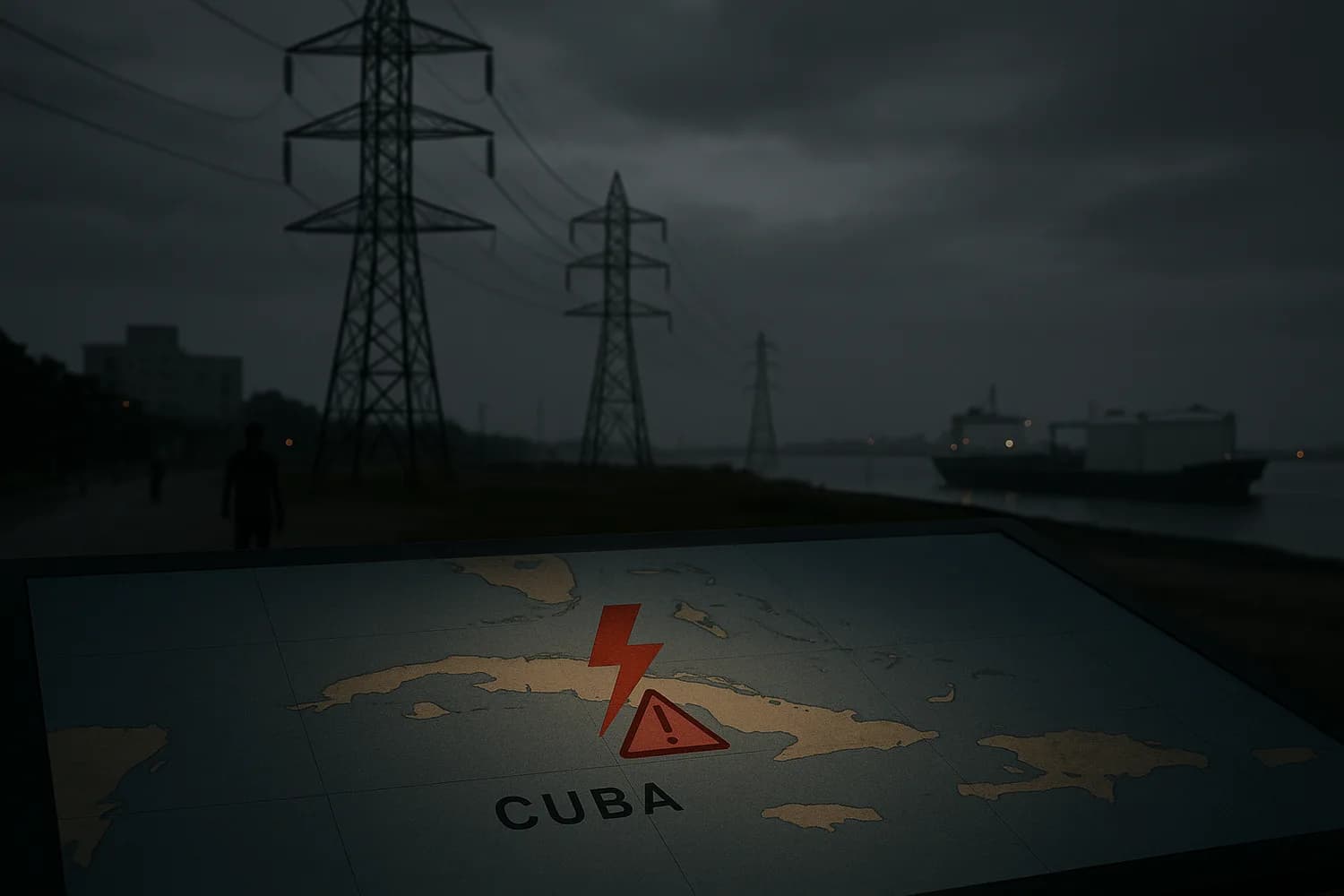 A wide view of Cuba's power grid and fuel infrastructure under strain, representing cascading service failures