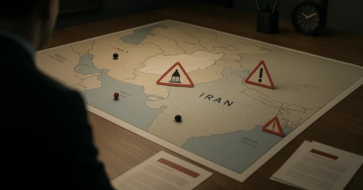 A central-bank-style risk room with a Gulf map and rising oil-price cues, representing an abrupt energy shock turning into macroeconomic stress
